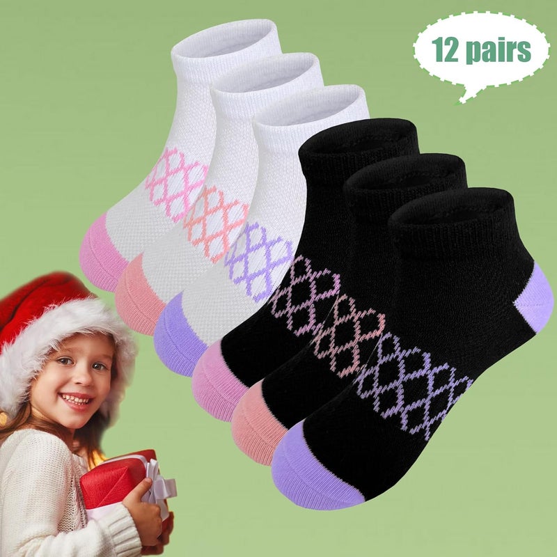 Bemeol Girls Socks 12 Pairs Ankle Socks Girls Athletic Running Low Cut Sports Sock for Little Big Girl - Image 3